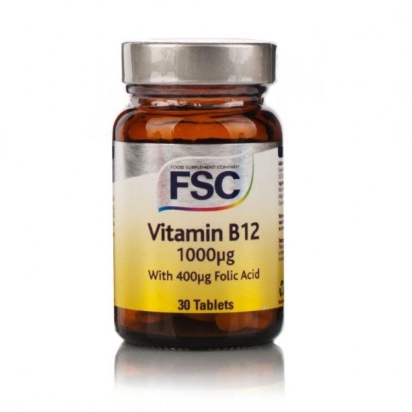 VITAMINA B12 + Ácido Fólico - 30 Cápsulas de 1000μg - FSC